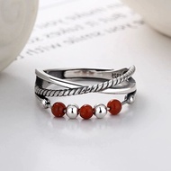 Store Recommended#现货[1377 People Collection] S925 Sterling Silver Three-Layer Round Bead Cross Ring 