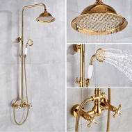 Luxury Gold Brass Bathroom Shower Faucet System Set 8 Inch Rainfall Shower Head Handheld Spray Dual Handle Mixer Tap ZD3086