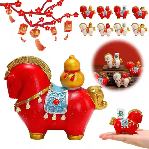 2026 Chinese New Year Resin Horse Figurine Horse Mascot Chinese Style Zodiac Horse Ornaments Rotatab