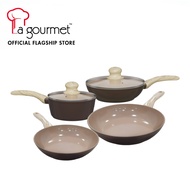 Shogun Mini 2 Matte Brown Ceramic Non-Stick 16cm Frypan, 20cm Frypan, 20cm Saucepan with Glass Lid, 