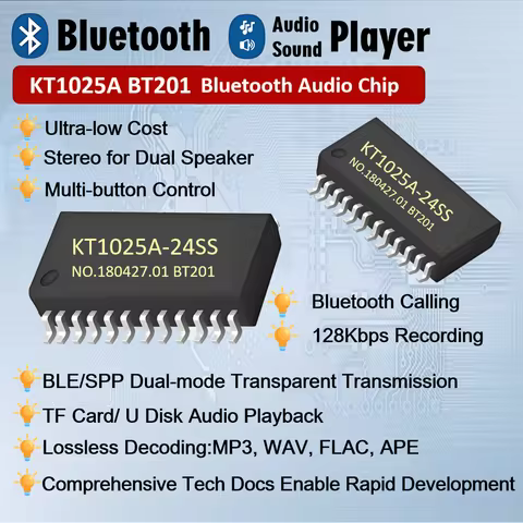 KT1025A Bluetooth 5.0 Audio IC Chip Solution TF Card USB Flash Drive Support BLE SPP Data Transmissi