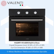VALENTI VO 6551G Built-In Oven (65L Capacity) Double Glass Door w/ 6 Programs/ECO Function