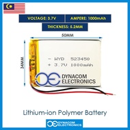 3.7V 1000mAh 523450 Lithium Polymer Battery MP3 MP4 GPS Bluetooth Quran Pen Reader Microphone [Bater