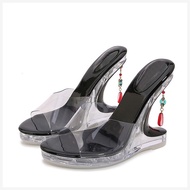 COD - Transparent PVC Wedge Heeled Slippers for Women | Summer Party Shoes 2025