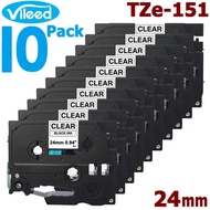 10 Pack 24Mm Tze-151 Black On Clear Label Tape For Brother P-Touch Printer Tze151 Tze 151 Compatible