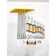 (GIVE WRENCH 15) Combo of 5 T-locks from 8-14mm and 7 wrench locks from 8-19mm, used to turn nuts