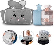 Hot Water Bottle, 1 Litre Hot Water Bottle Rubber with Cover and Waist Cover, 3-Piece Hot Water Bott