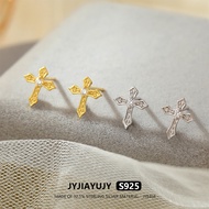 JYJIAYUJY 100% Whole Original Sterling Silver S925 Stud Earrings In Stock 9.5MM Zircon Cross High Qu