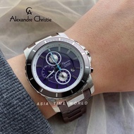[Original] Alexandre Christie 6141MCBTLPU Chronograph Sapphire Men Watch with Purple Dial Brown Stainless Steel | Off