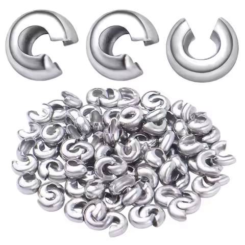 50pcs Gold Stainless Steel Crimp Bead Stopper Cover End Squeeze Cap For DIY Earring Jewelry Making A