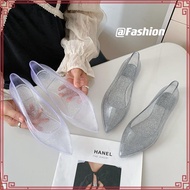 Young Pointed Jelly Shoes for Women Crystal Transparent PVC Shoes Flats Topsider Shoes for Ladies