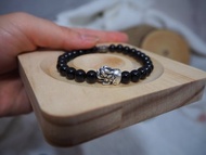 999純銀 招財小貔貅配黑碧璽水晶手串