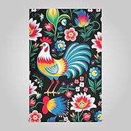 Rooster and Flowers on Black Kitchen Towels and Dishcloths Sets, 28x18 Decorative Kitchen Hand Towel