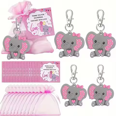 30pcs in 10 Sets of Pink Elephant Keychains for Party Favors, Including Gifts for Guests, with 10 El
