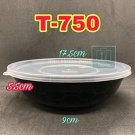 TAPAU- ( 50sets±) T-750  750ml BLACK PP Bowl with Lid Shape Round Disposable Plastic Food Container 