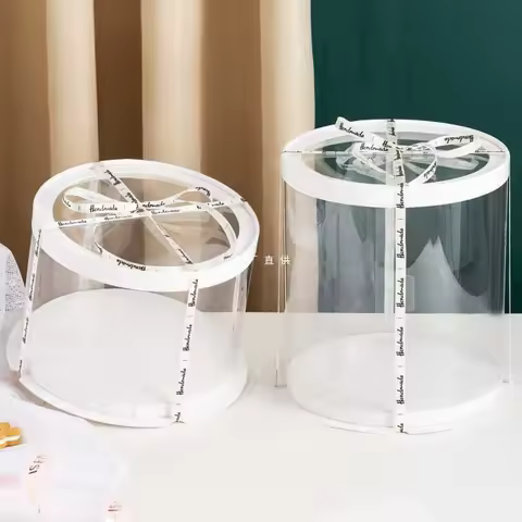 5pcs Round Transparent Cake Box 4/6/8/10inch Birthday Wedding Party Decoration Plastic Cake Packing 