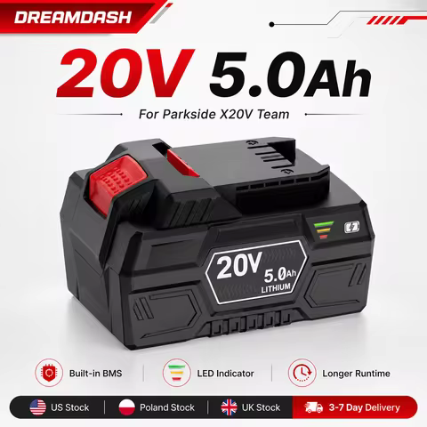 Dreamdash 20V 5.0Ah Li-ion Replacement Battery for Parkside X20V Team PAP 20 A1 B1 B3 A3 PAPS 208 A1