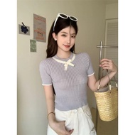Firewire Korean Style Short Sleeve Round Neck Shirt Cute Bow For Women "35505"