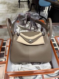 Hermes mini Lindy二代大象灰銀扣 G刻 全新full set 有正單 可陪驗