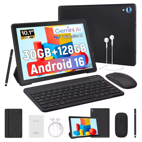 X108 10.1 Inch Android16 Tablet PC Octa‑Core A537 30GB(6+24GB Virtual) 128GB ROM Built‑in Gemini AI 