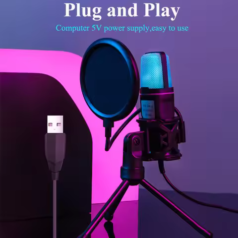 KEBIDU Gaming Computer Microphone Professional USB Condenser Microphone with Tripod Stand & Pop Filt