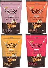 Makhanawala’s Roasted &amp; Flavoured Makhana/ Water Lilly Pops / Gorgon Nut | Combo of Himalayan Pink Salt + Cheesy Italiana + Cream Onion + Spicy Indiana | Healthy Makhana Snack, 4 Packs, 70 g Each.