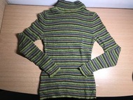 【United Colors of Benetton 高領毛衣】綠色 高領 高領毛衣 條紋 羊毛 針織上衣 約會 尺寸F