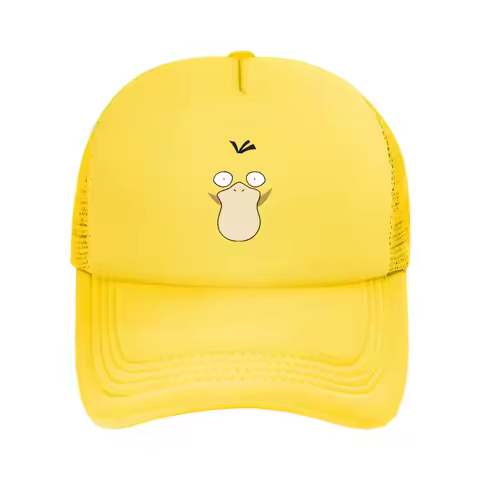 Pokemoned Yellow Duck Psyduck Trucker Caps Mesh Baseball Cap Polyester Dad Hat Trucker Hat Adjustabl