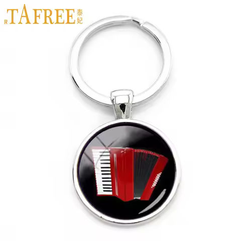 TAFREE Vintage elegant Red accordion key chain ring popular musical instrument keychain jewelry musi