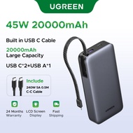 UGREEN 45W Power Bank 20000mAh Portable Charger with Built in USB C Cable, Fast Charging Battery Pow