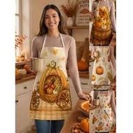 1pc Thanksgiving Pumpkin Carriage Pattern Apron, Can Be Used As Kitchen And Dining Room Attire For C