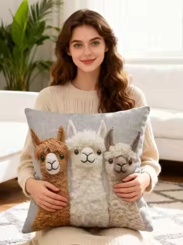 Cute Pillow Covers Retro alpaca friend single-sided printed pillow cove Cushion Case Pillow Cover fo
