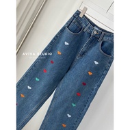 Aviva studio ️ Heart-Embroidered Long Jeans