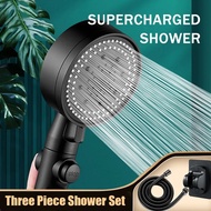 5 Mode 3 in 1 Shower head strap hose set black high -pressure bathroom Shower spray stainless steel
