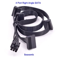 6Pin to 4 SATA Angled Power Supply Cable for Seasonic KM3 M12II Series FOCUS Gold Platinum Series
