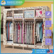 🇲🇾 Solid Wood Wardrobe Clothes Rack Cupboard With Dust Cover Almari Baju Kayu Rak Baju Wardrobe Cabinet