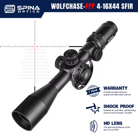 SPINA OPTICS WolfChase HD 4-16x44 FFP Illuminated Riflescope Min Focus 10yds Hunting Rifle Scope PCP