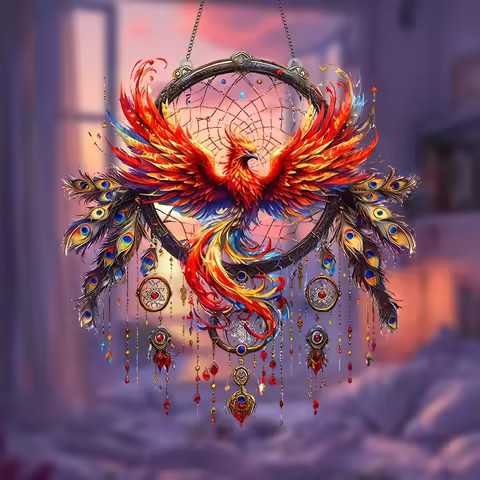 2D Aurora Phoenix Acrylic Light Catcher Solar Catcher Hanging Home Decor Auspicious Phoenix Theme Be