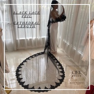 Black Lace Wedding veil black Lace bridal veil two layers black bride gothic