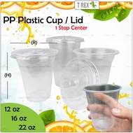Disposable PP Plastic Cup 12Oz, 16Oz, 22Oz / Flat, Dome, Strawless Lid / Cawan Plastik Pakai Buang