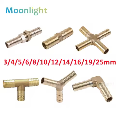 Brass Barb Pipe Fitting Straight Elbow T Y X Shape 2 3 4 Way Connector for 6mm to 19mm 8mm 10mm 14mm