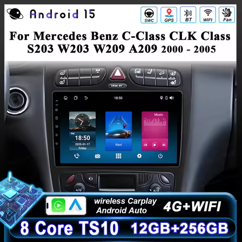 Android 15 For Mercedes Benz C-Class CLK Class S203 W203 W209 A209 2000 -2005 Auto Stereo Multimidia