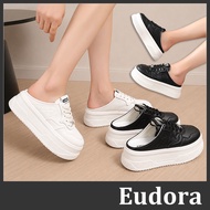 [Eudora] Front Bag Back Empty Mules Half Slippers Lazy Shoes Small White Shoes Leather Thick-Soled S
