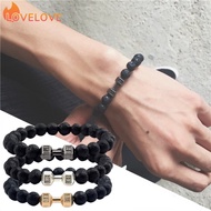 Black Volcanic Lava Stone Dumbbell Matte Beads Bracelet/ Popular Creative Adjustable Stretch Rope Co