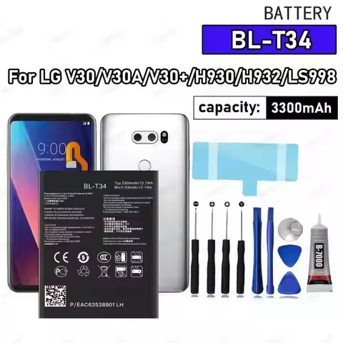 100% New High Quanlity BL-T34 Battery For LG V30/V30A/V30+/H930/H932/LS998 Replacement batteria+Free