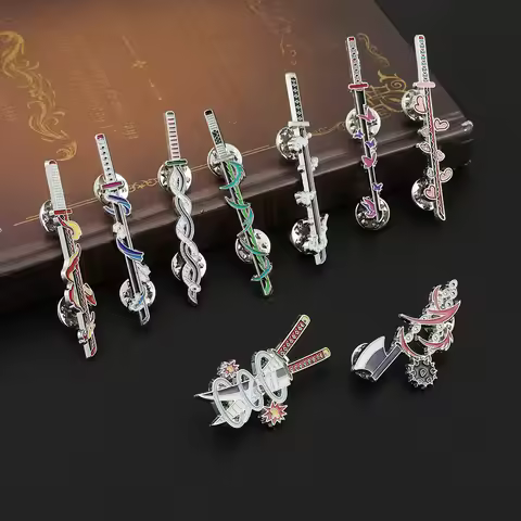 9Pcs/Set Anime Ghost Kill Team Samurai Sword Enamel Brooch 9-Pillar Metal Badge Lapel Pin Clothing J