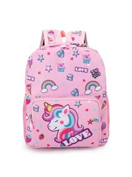 1 Mochila Con Dibujo Animado De Unicornio Para Niñas, Liviana Y De Gran Capacidad, Cierre Con Cremallera, Adecuada Para Jardín De Infantes