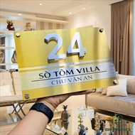 BOARD, HOUSE NUMBER PLATE, Alcorest background + 304 stainless steel scratched gold + white, embosse