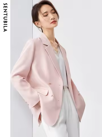 SENTUBILA Blazer Jackets For Women Elegant Office Lady Suit Jacket Formal Notch Collar Loose Female