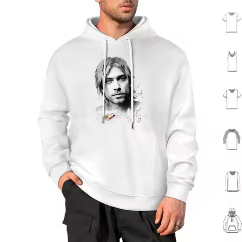 Curt Kobain In Sketch Hoodie Cotton Long Sleeve Grunge Music 90s Kurt Smells Like Teen Spirit Punk C